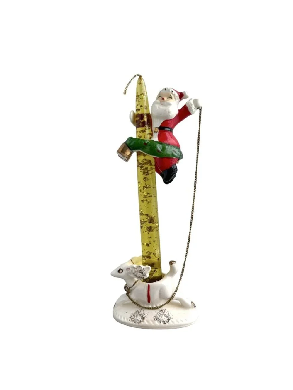 Vintage Dan Brechner Santa Claus & Reindeer Candle Climber Holder *READ*